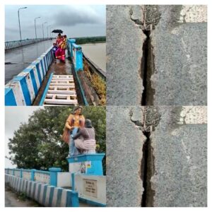 নবদ্বীপ গৌরাঙ্গ সেতুতে ফাটল, ব্রিজের রেলিং ভেঙে পড়লো ও ব্রীজের স্প্রিং ভেঙে বিপত্তি